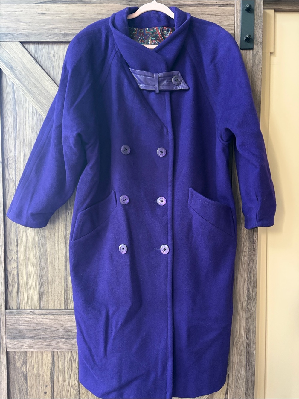 Vintage London Fog Royal Purple 100% Virgin Wool Coat Size 14-M Paisley Lining